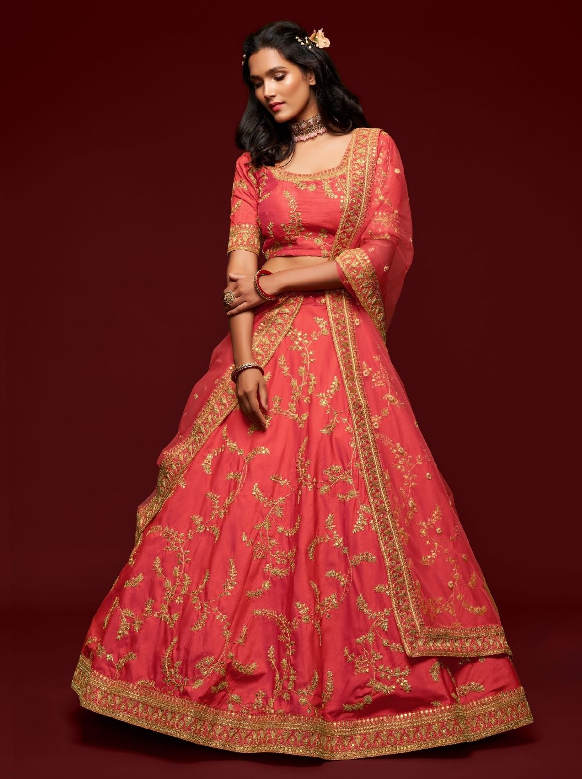Peach Pink Premium Celebration Lehenga Set With Sequin & Zari Work