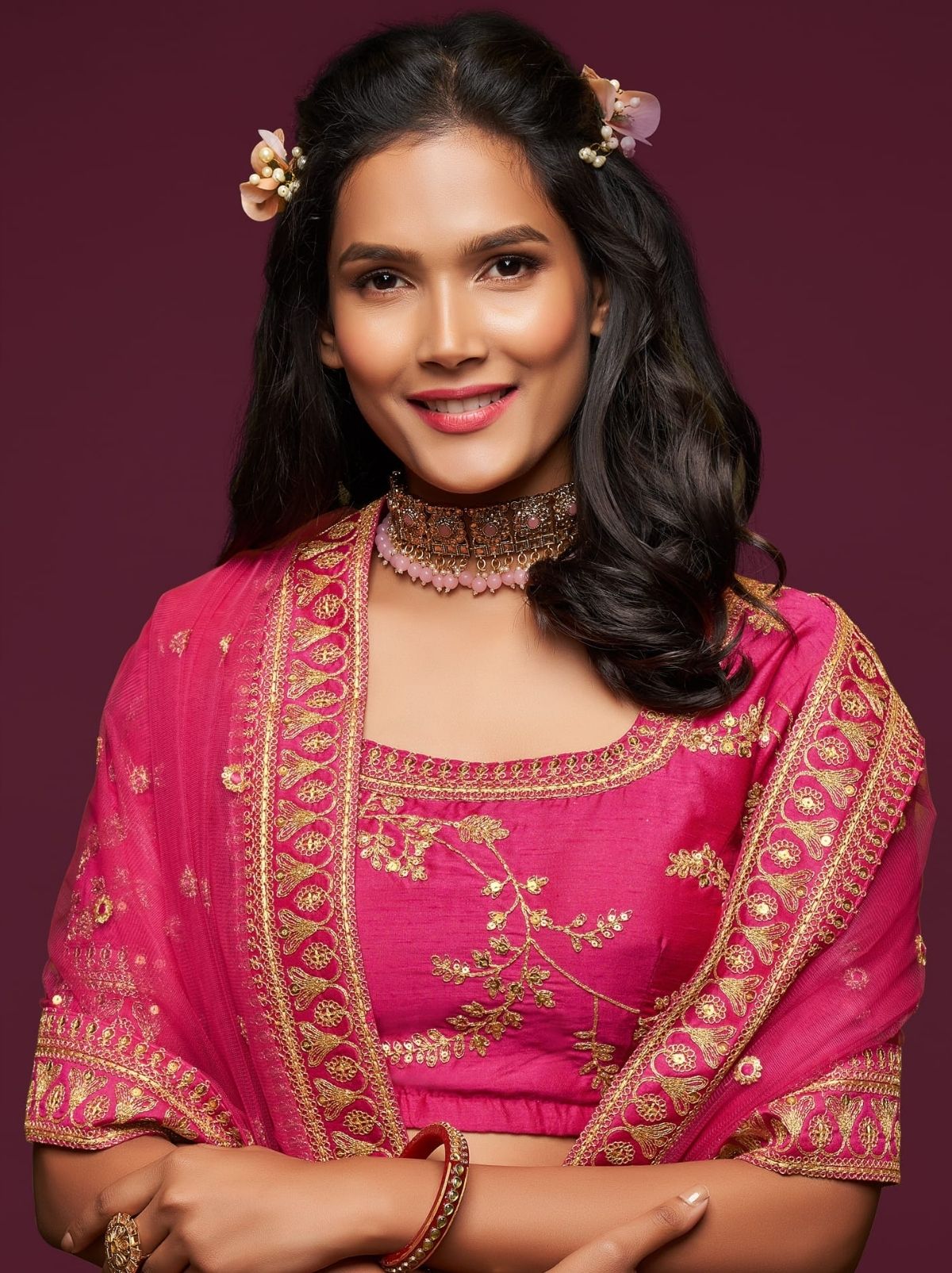 Magenta Pink Premium Celebration Lehenga Set With Sequin & Zari Work