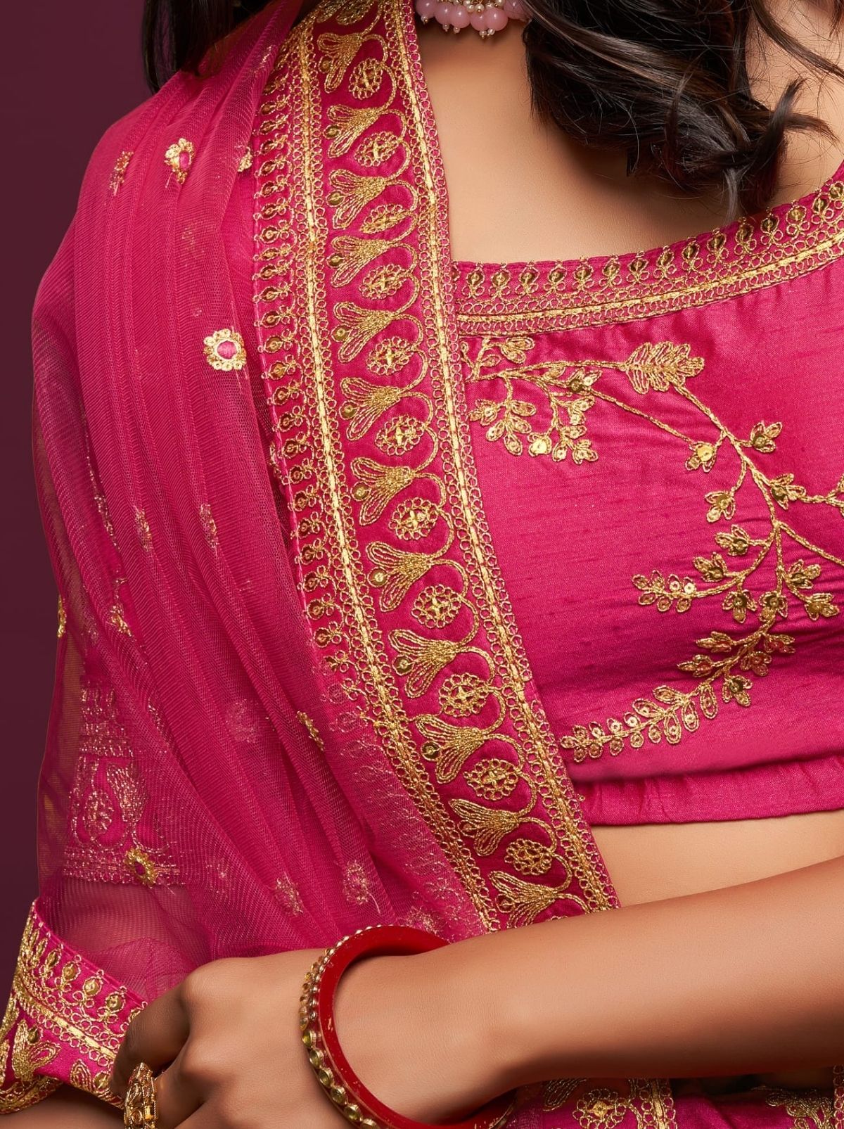 Magenta Pink Premium Celebration Lehenga Set With Sequin & Zari Work