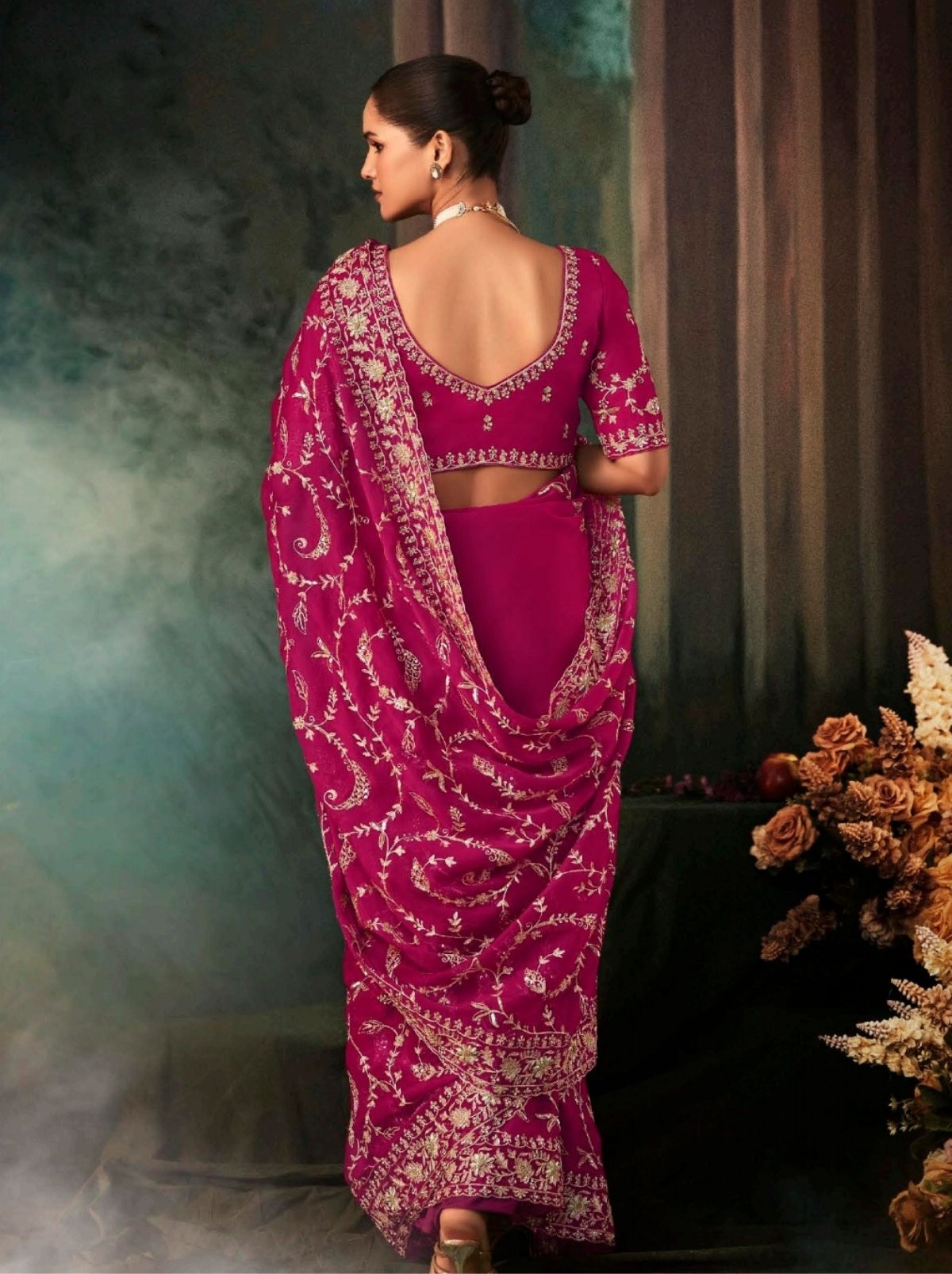 Cerise Pink Premium Crepe Silk Saree With Blouse Piece