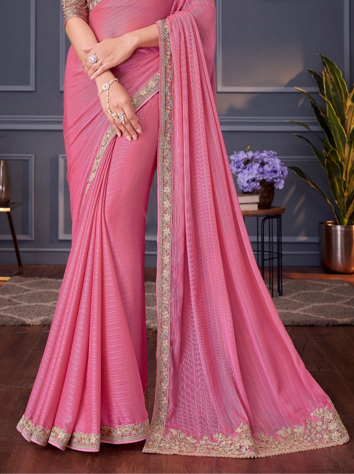 Rose Pink Party Designer Saree - TrendOye