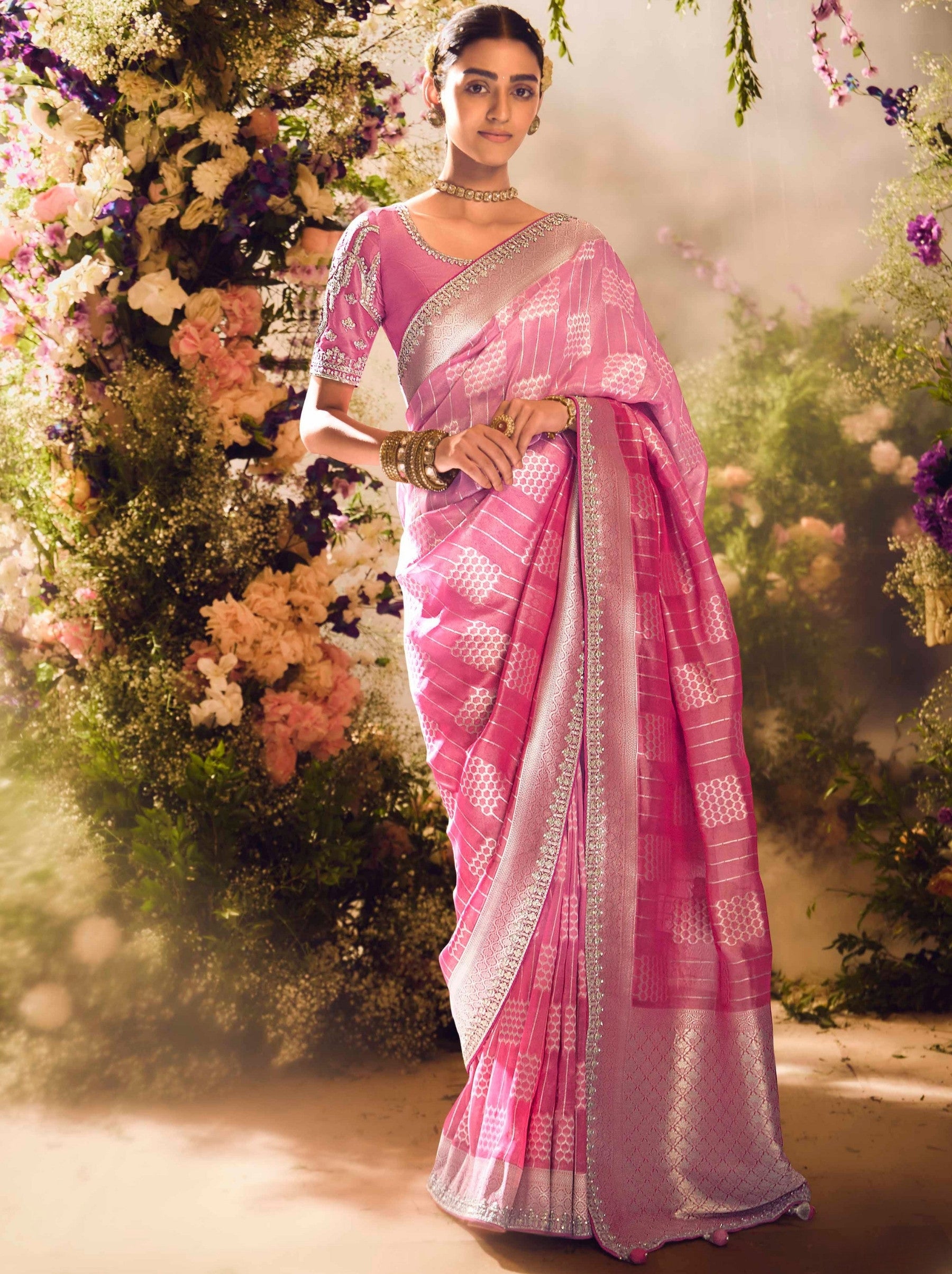 Hot Pink Wedding And Celebration Saree - TrendOye
