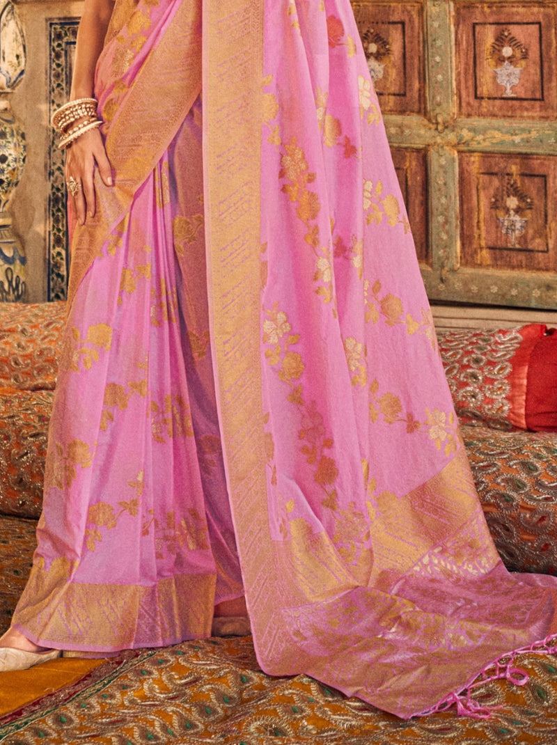 Rose Pink Premium Designer Georgette Party Saree