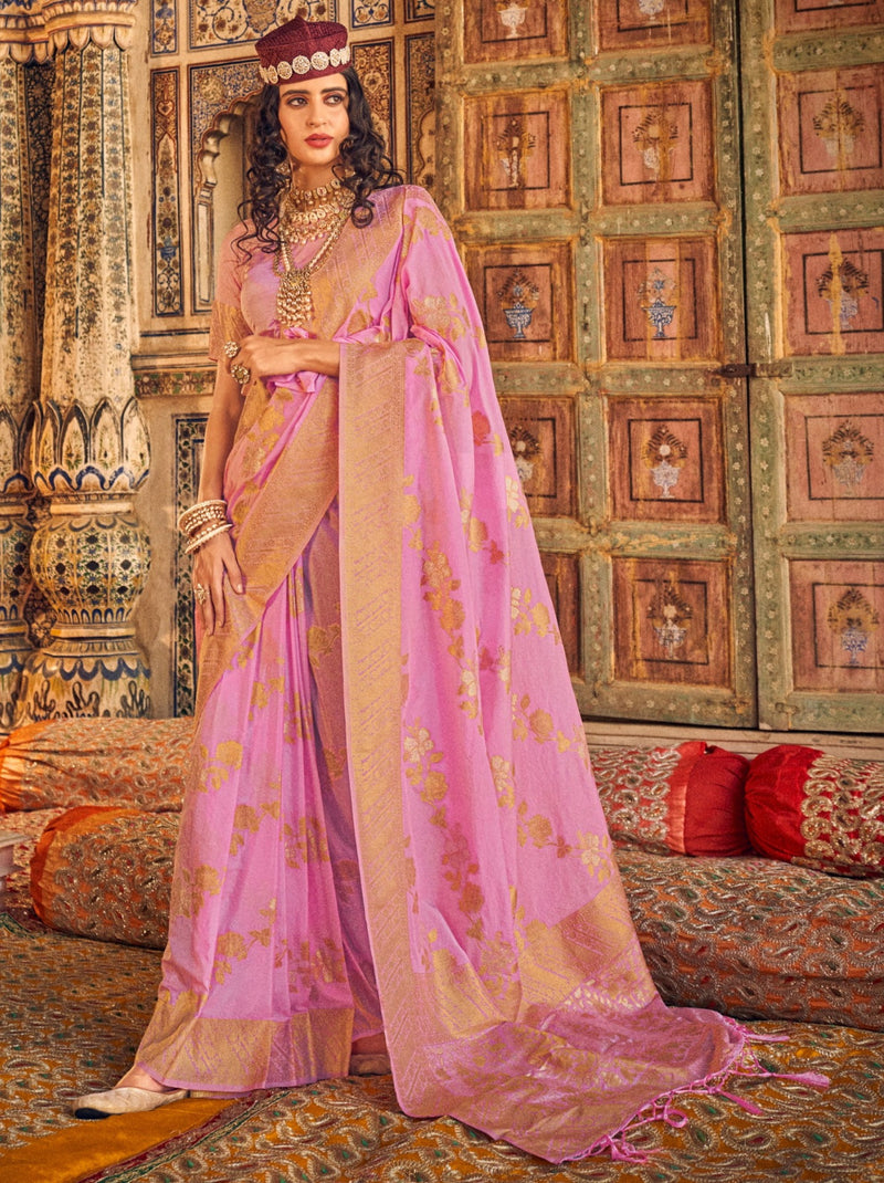 Rose Pink Premium Designer Georgette Party Saree