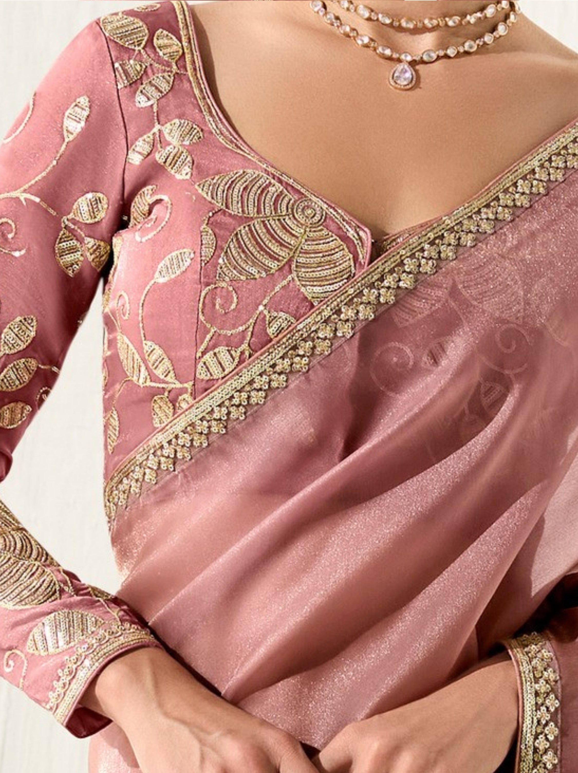 Thulian Pink Organza Premium Ethnic Designer Saree With Blouse Piece