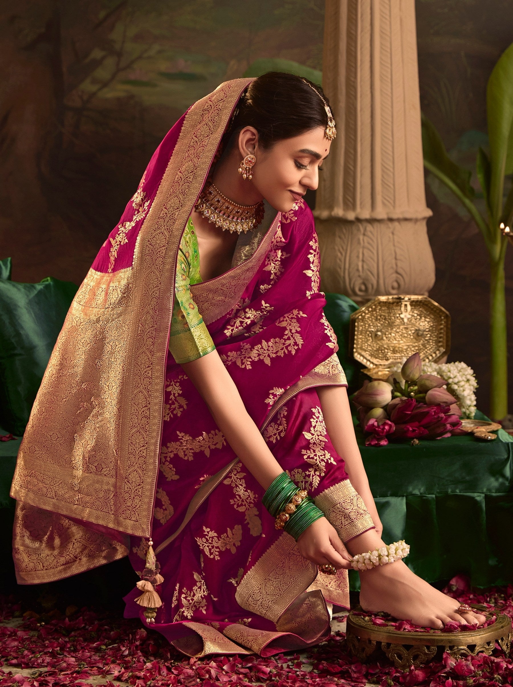 Magenta Pink Wedding And Party Designer Saree - TrendOye