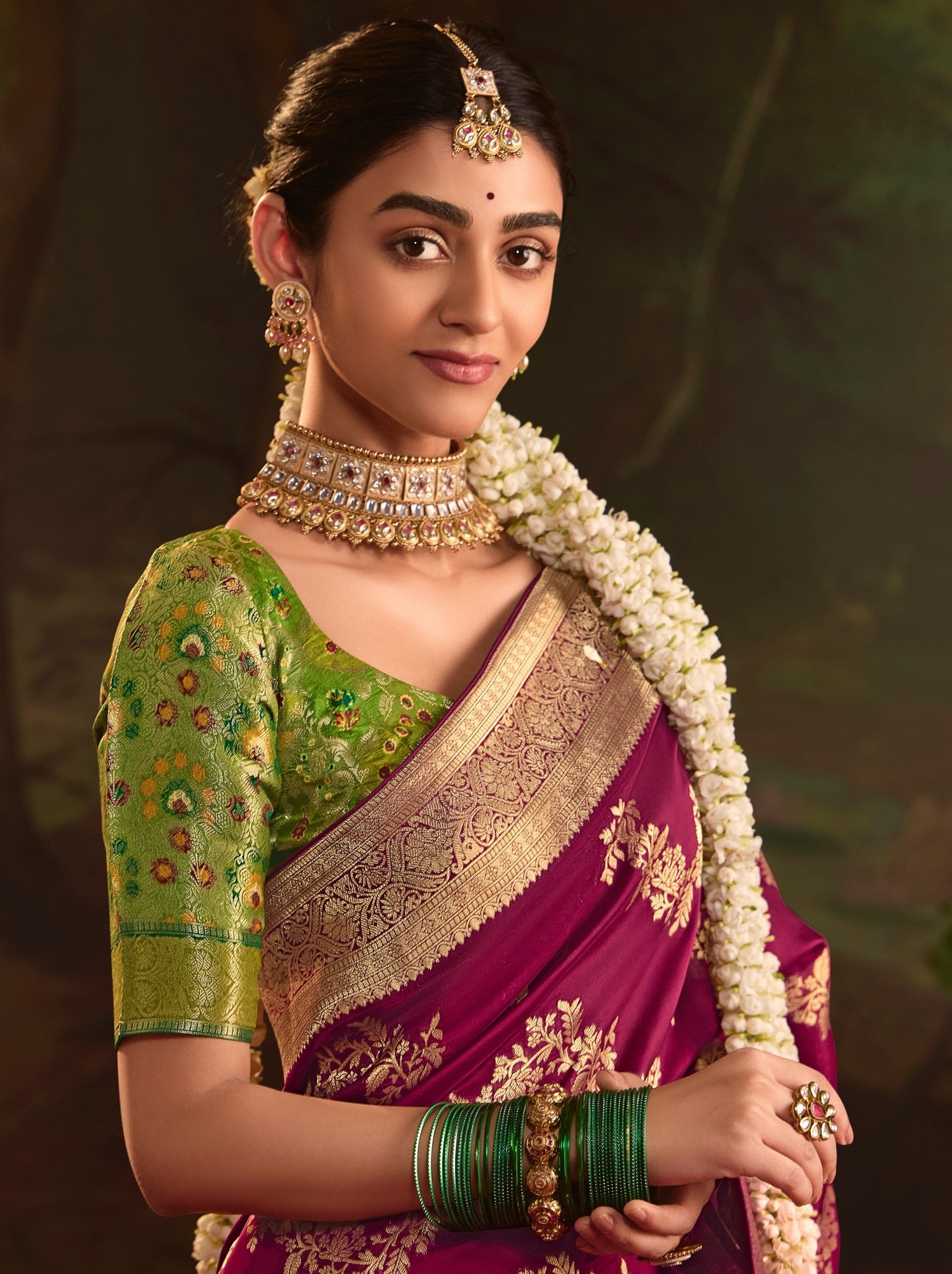Magenta Pink Wedding And Party Designer Saree - TrendOye