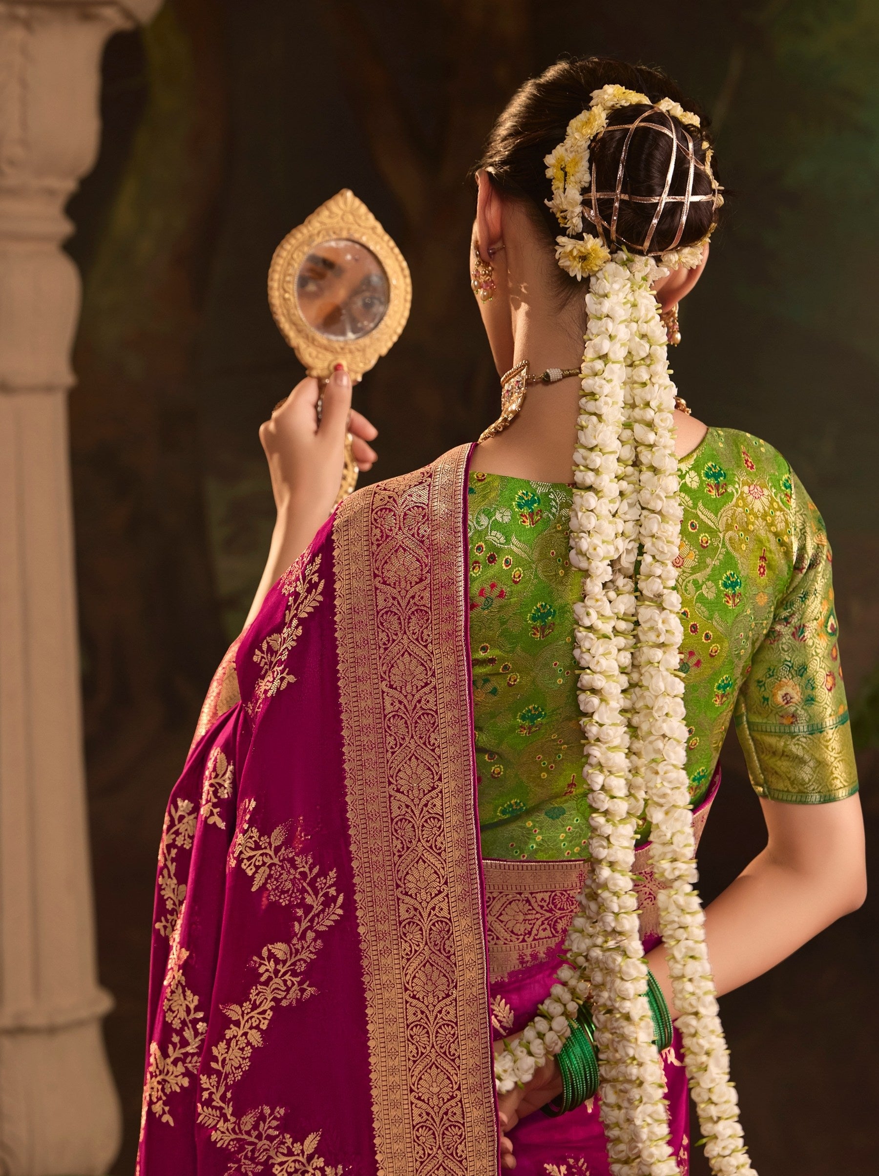 Magenta Pink Wedding And Party Designer Saree - TrendOye