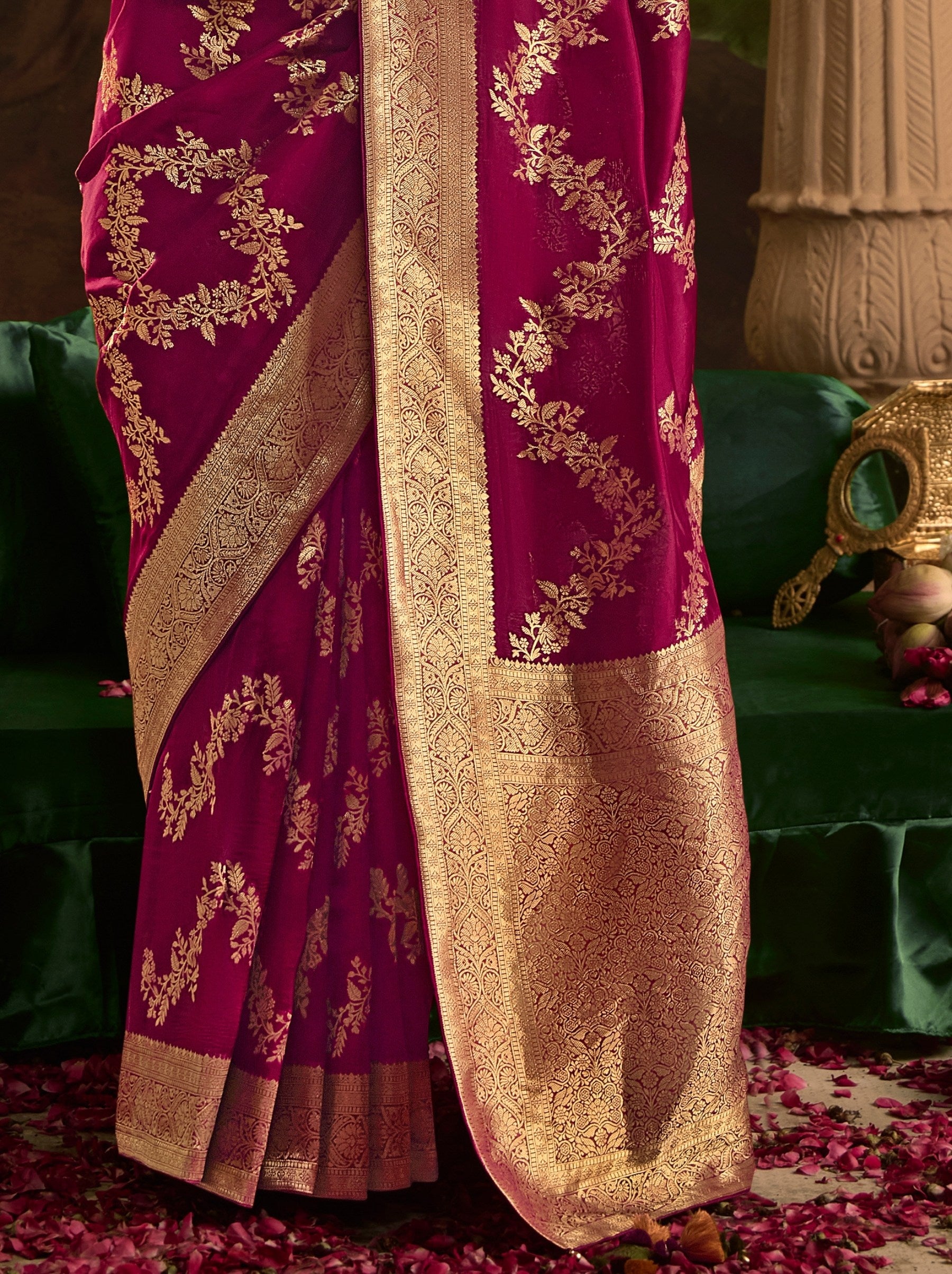 Magenta Pink Wedding And Party Designer Saree - TrendOye
