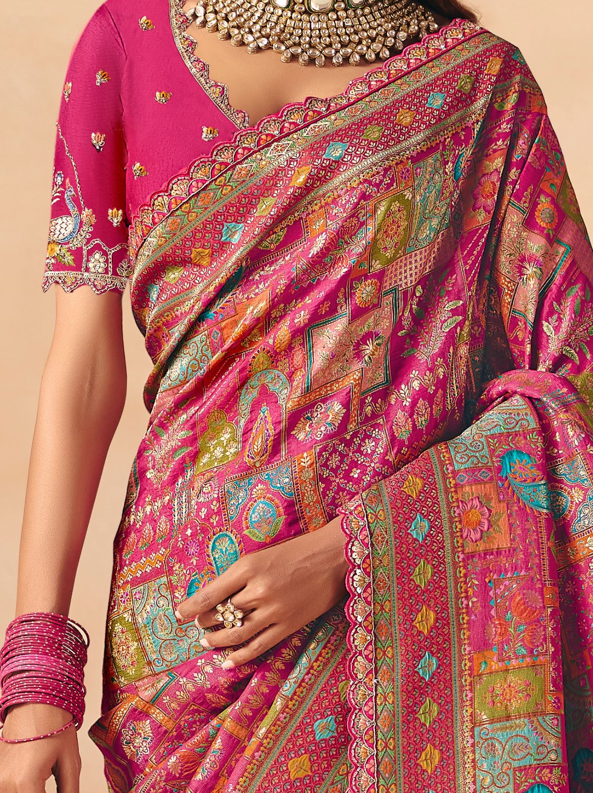 Ruby Pink Premium Dola Silk Embroidered Designer Saree