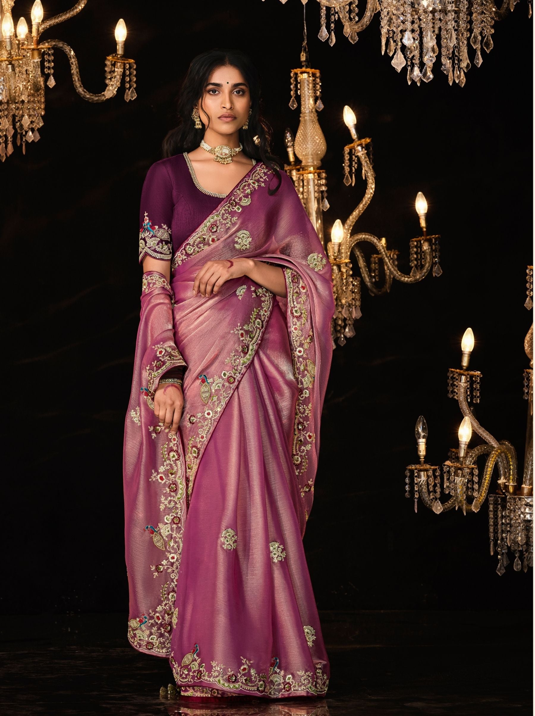Thulian Pink Premium Fancy Designer Wedding Saree - TrendOye