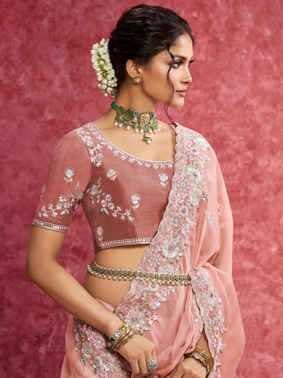 Baby Pink Premium Fancy Saree With Sequin Work