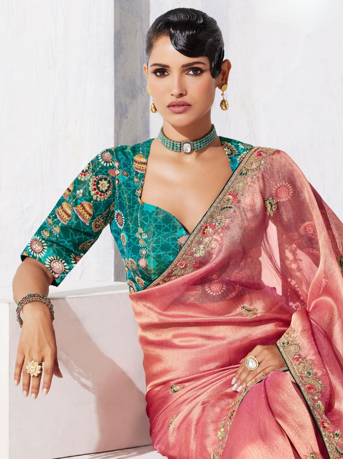 Peach Pink Premium Fancy Silk Saree for Special Occasions