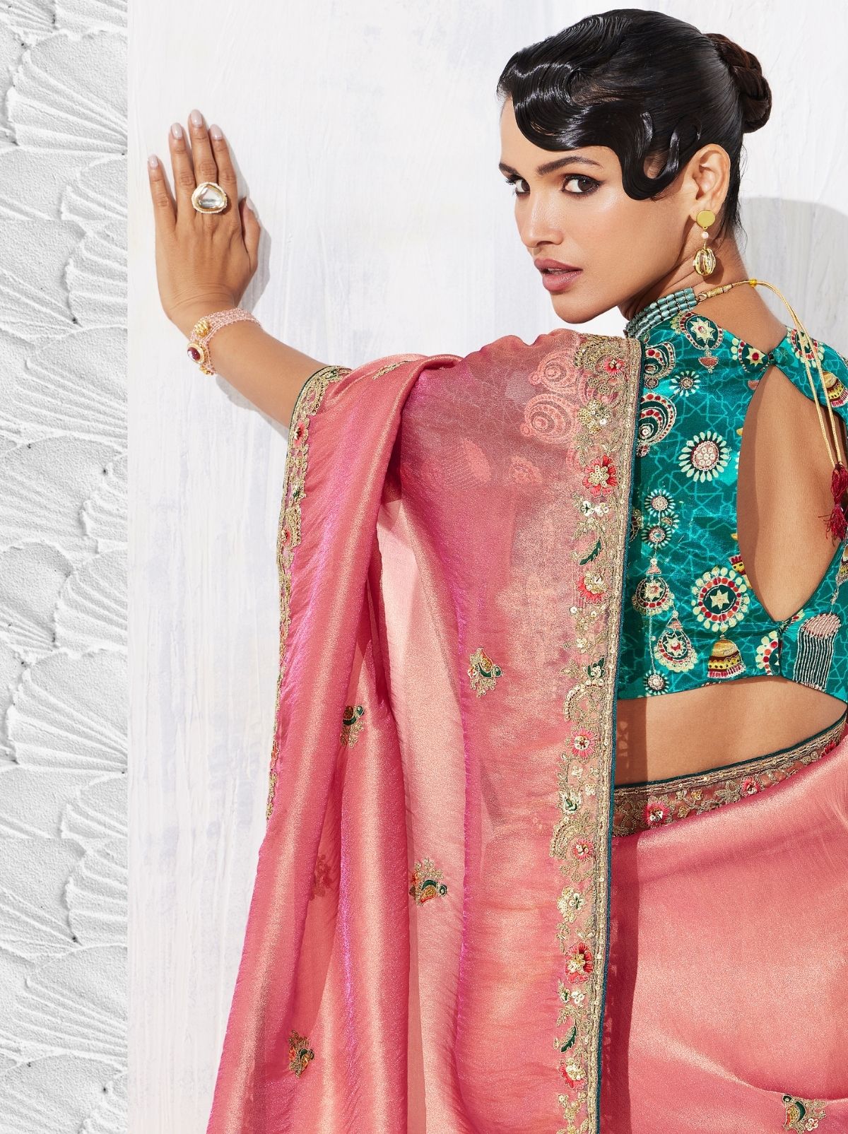 Peach Pink Premium Fancy Silk Saree for Special Occasions