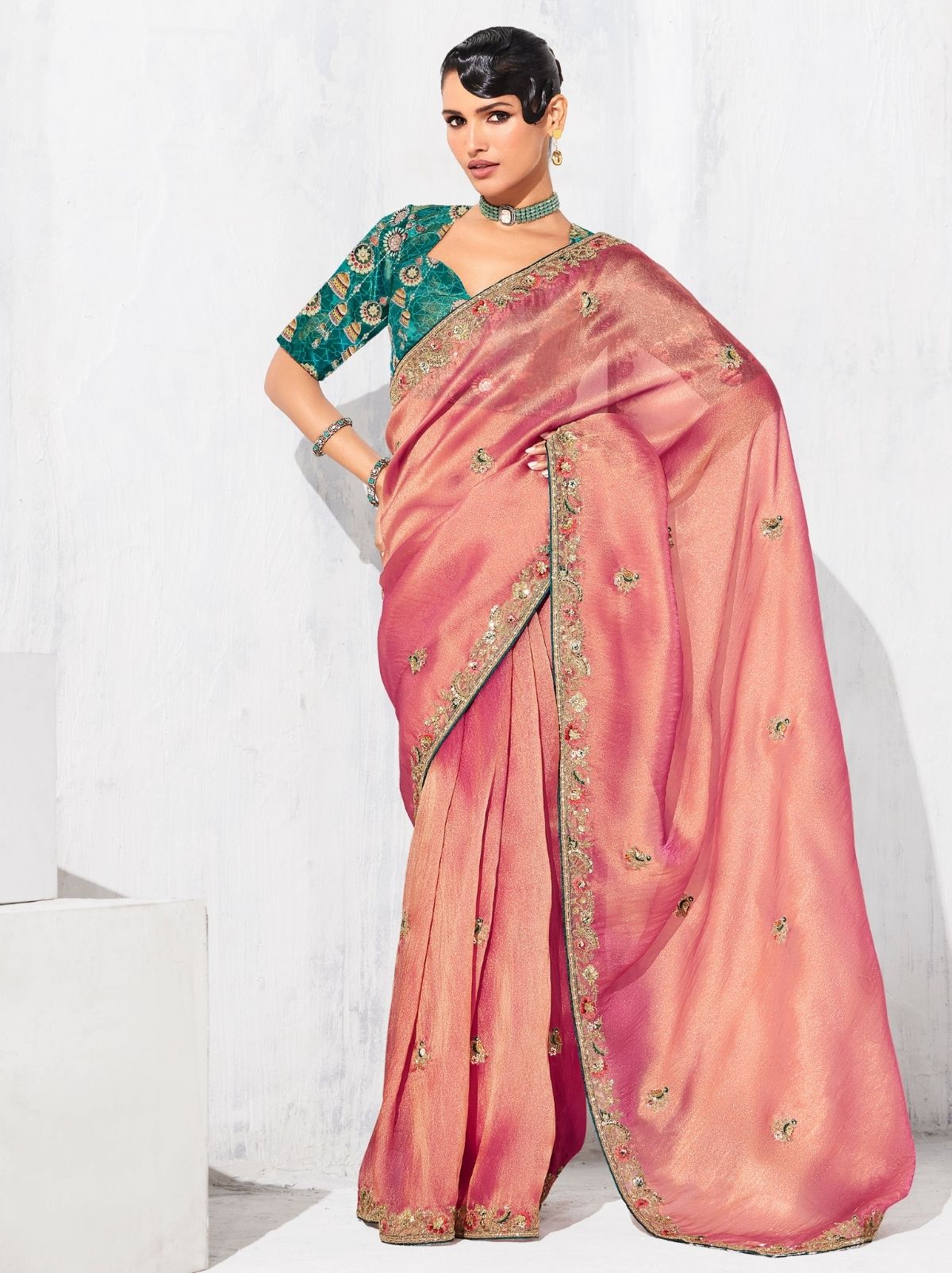 Peach Pink Premium Fancy Silk Saree for Special Occasions