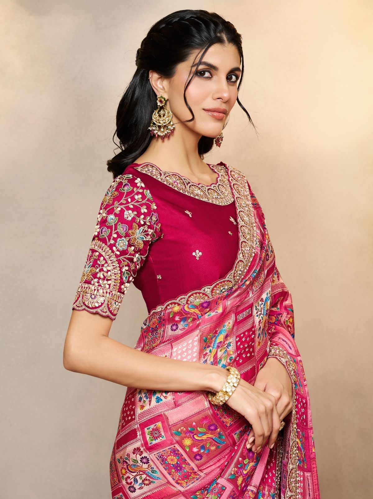 Magenta Pink Premium Gajji Silk Wedding Saree With Blouse Piece