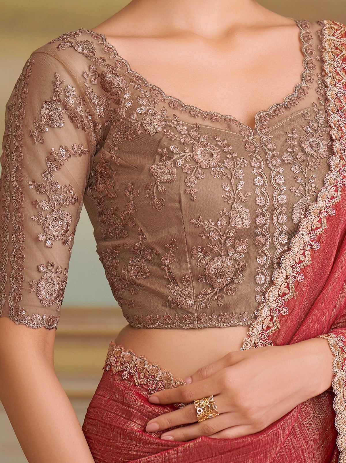 Punch Pink Premium Georgette Silk Saree For Wedding & Parties