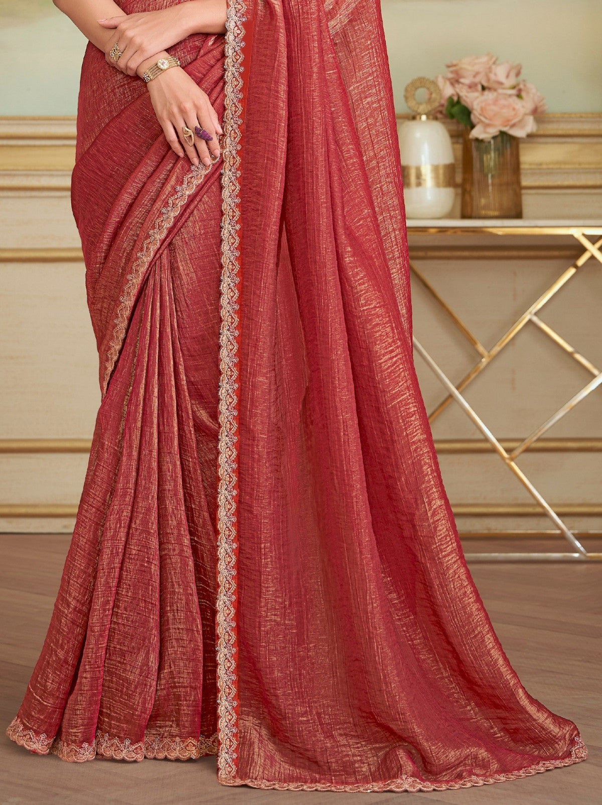Punch Pink Premium Georgette Silk Saree For Wedding & Parties