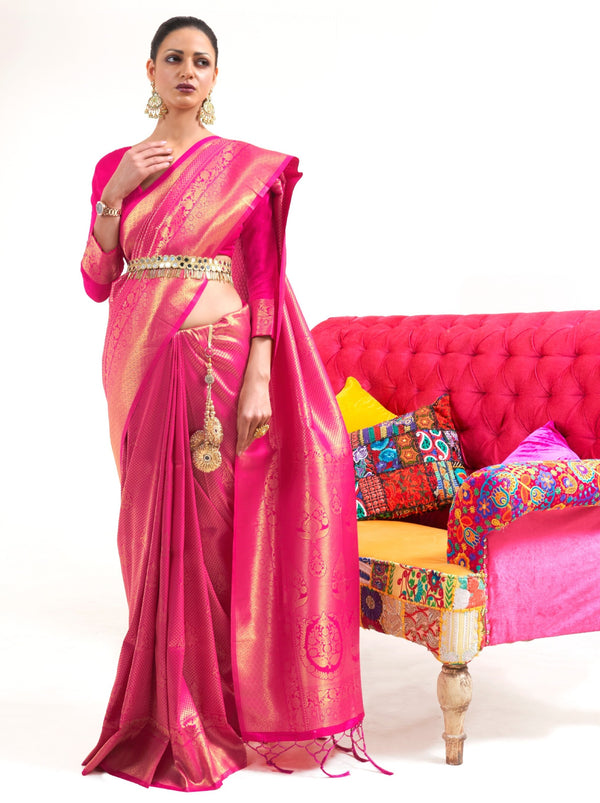 Magenta Pink Premium Kanjeevaram Silk Wedding Saree