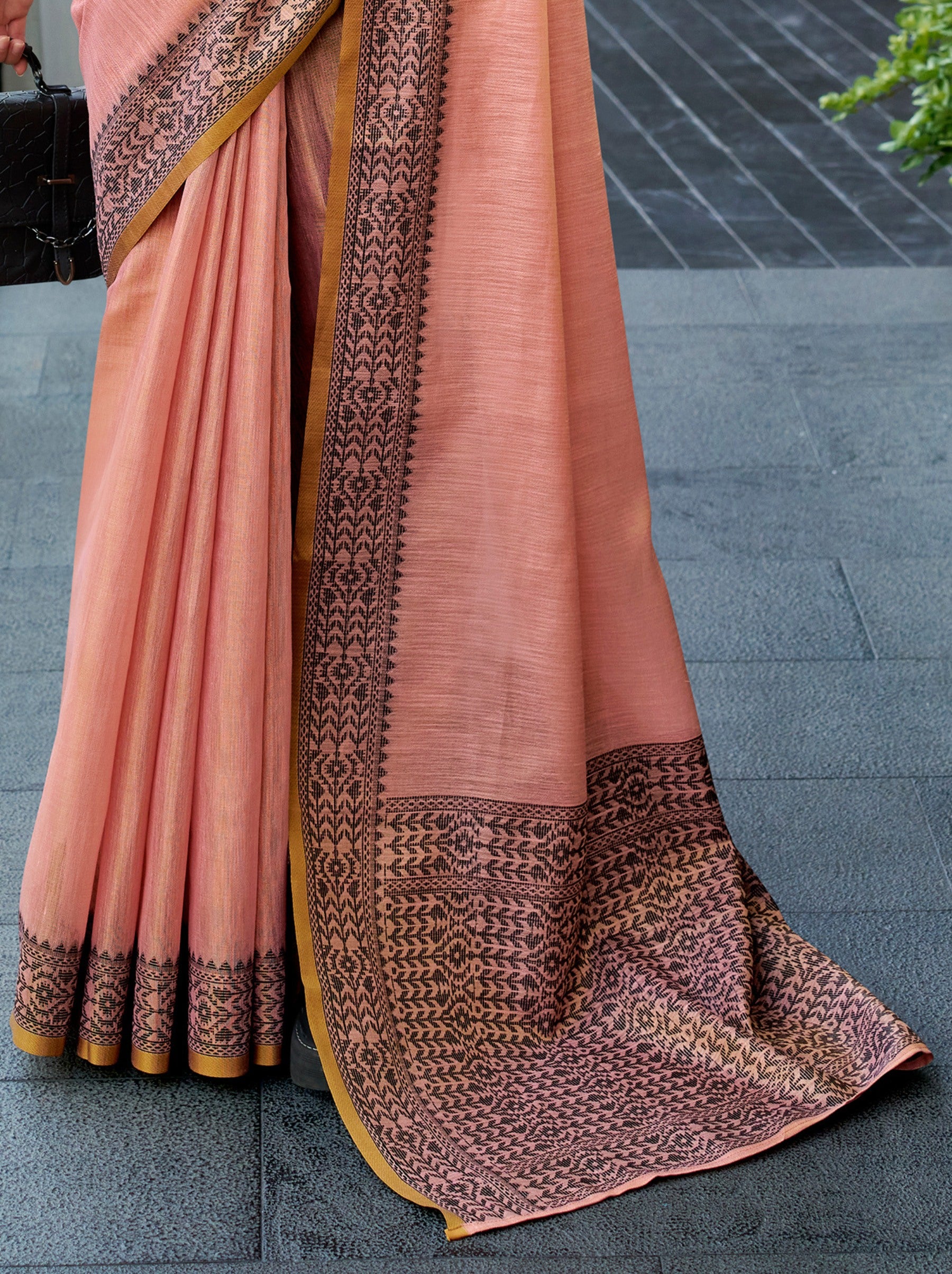 Brick Pink Premium Linen Tissue Celebration Saree - TrendOye