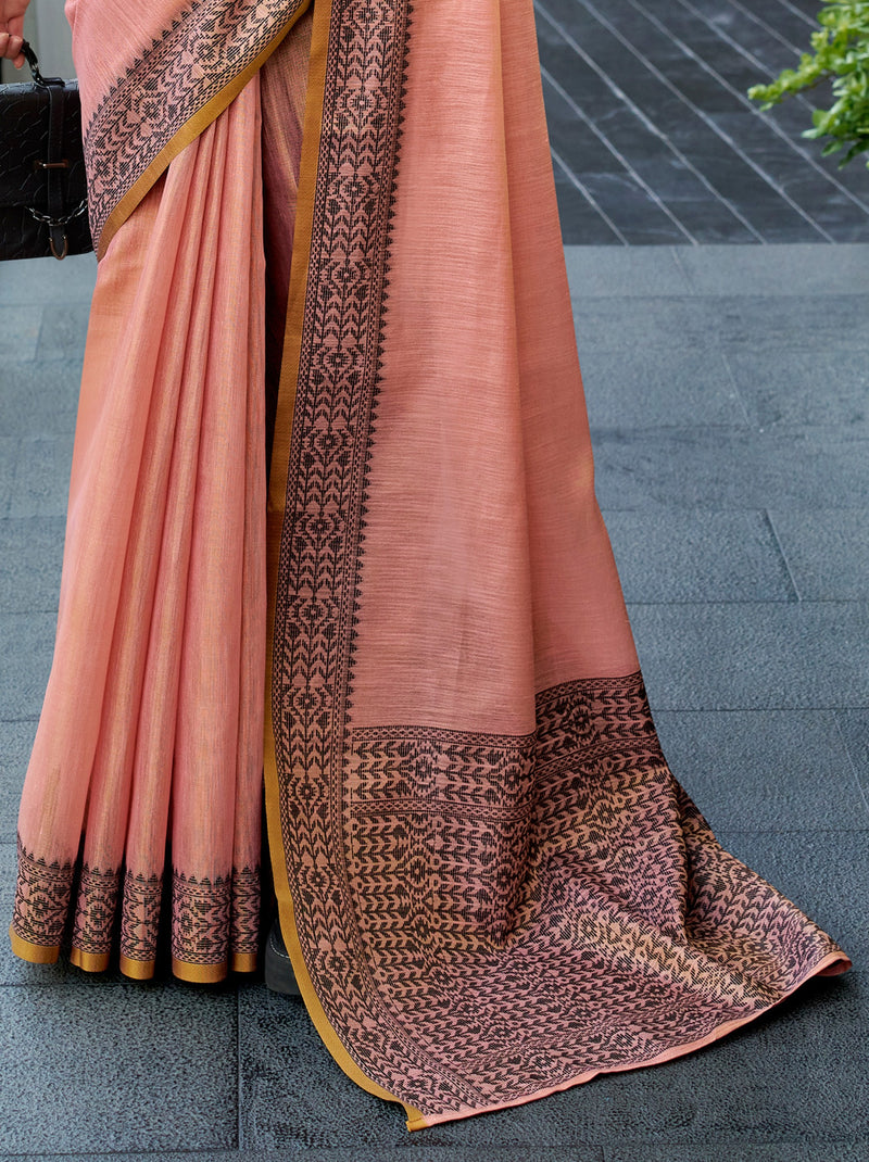 Brick Pink Premium Linen Tissue Celebration Saree