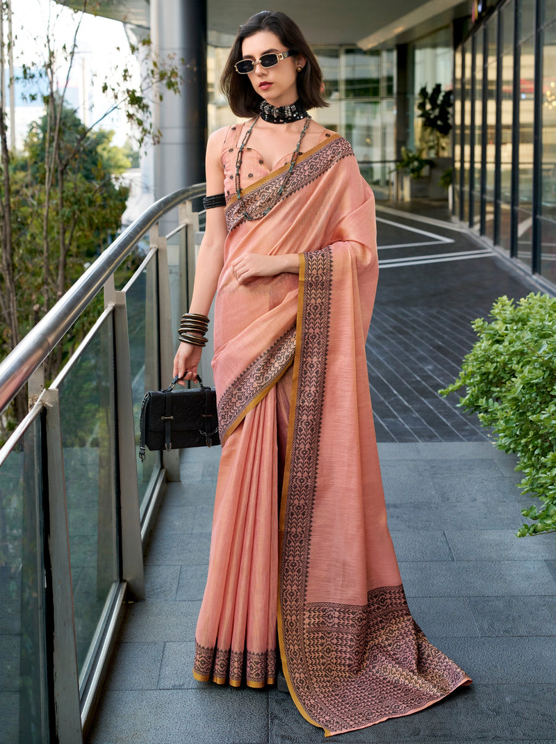 Brick Pink Premium Linen Tissue Celebration Saree