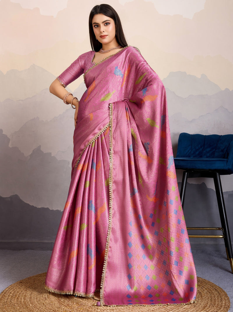 Wild Orchid Pink Premium Mysore Silk Designer Saree