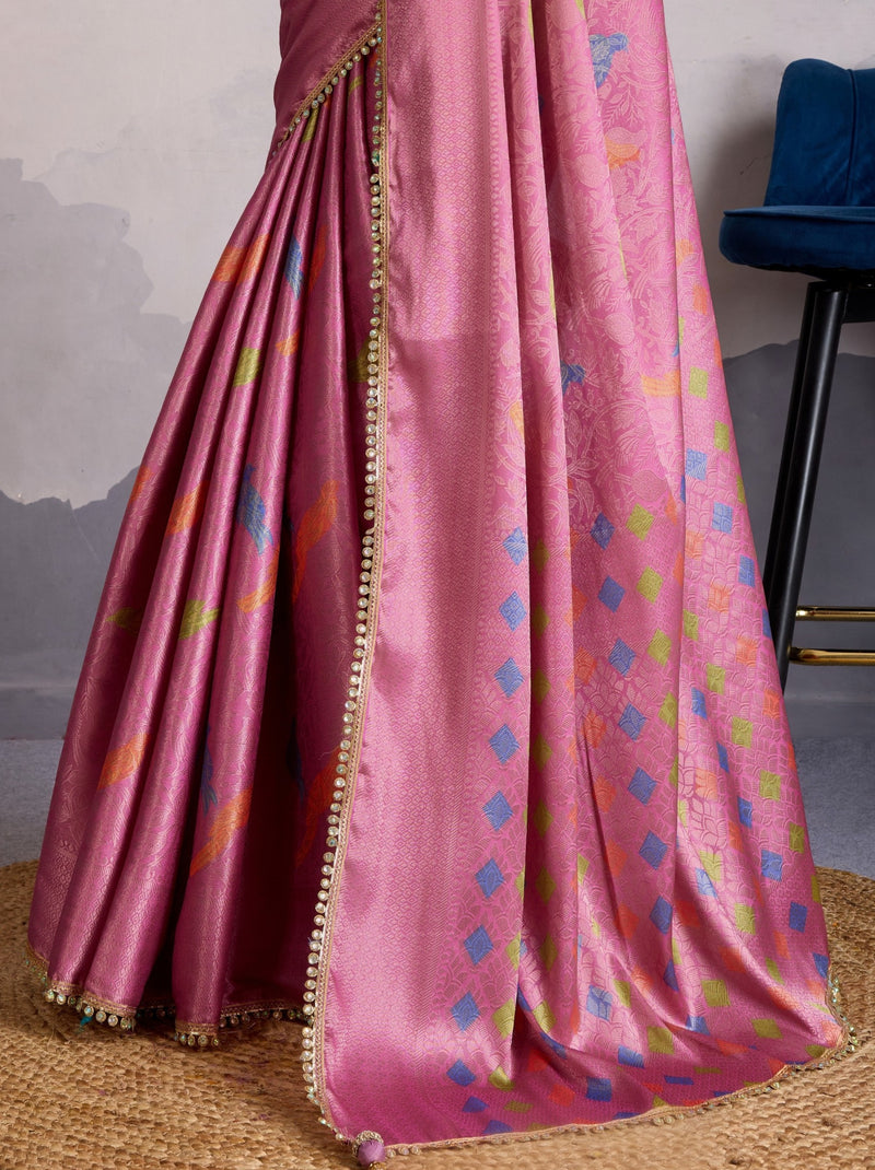 Wild Orchid Pink Premium Mysore Silk Designer Saree