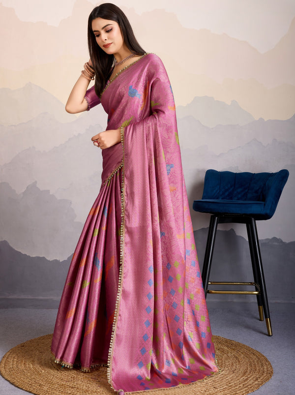 Wild Orchid Pink Premium Mysore Silk Designer Saree