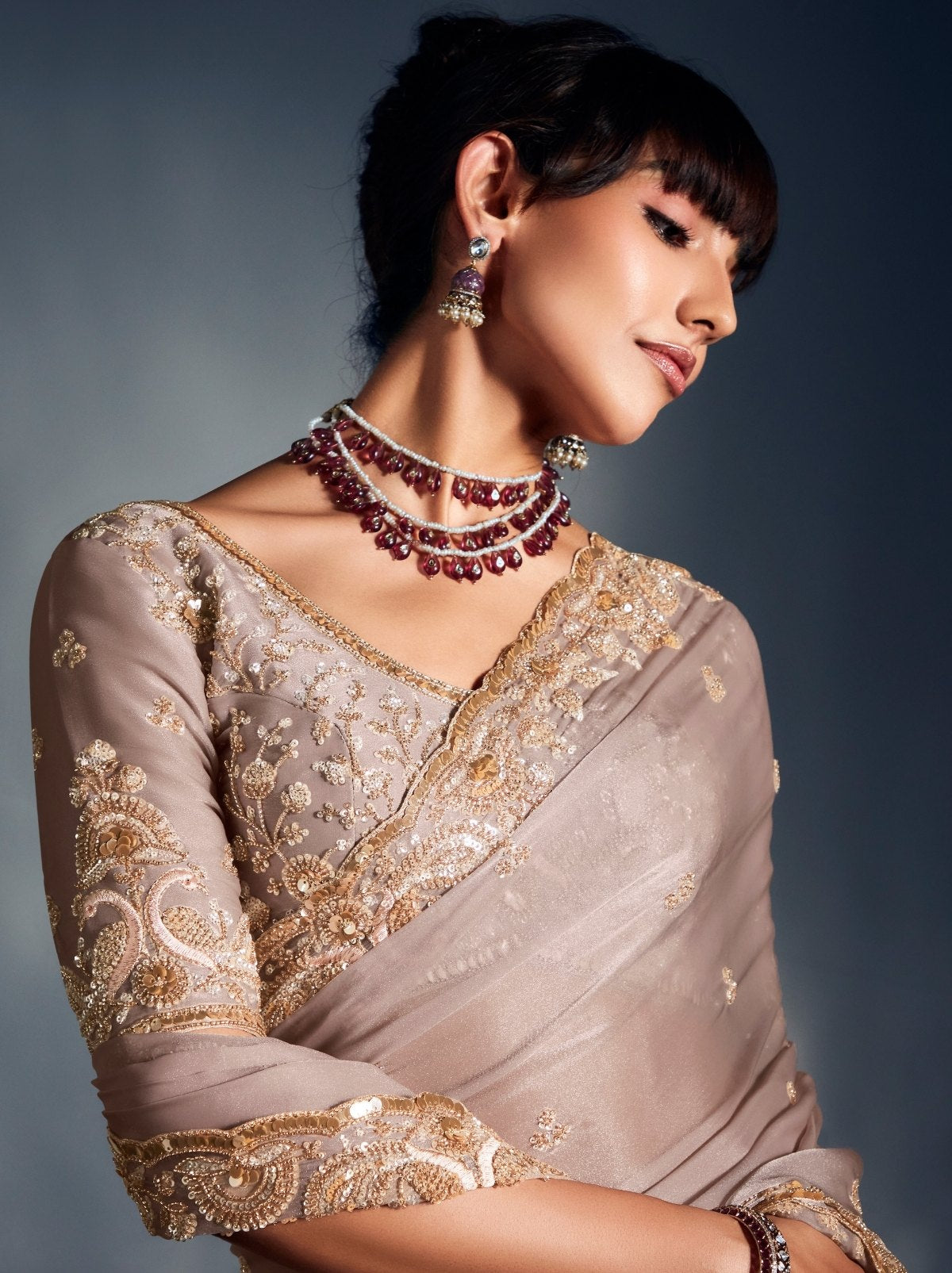 Lavender Pink Tissue Organza Wedding Saree With Blouse Piece