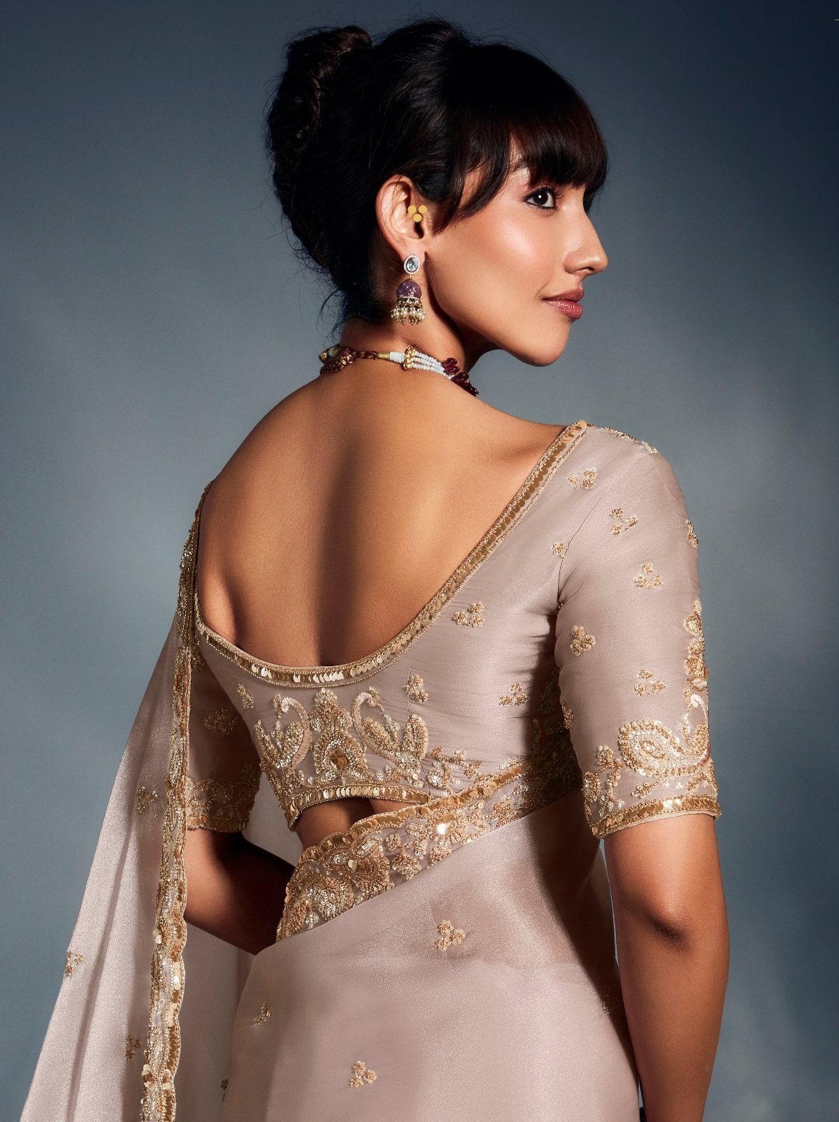 Lavender Pink Tissue Organza Wedding Saree With Blouse Piece