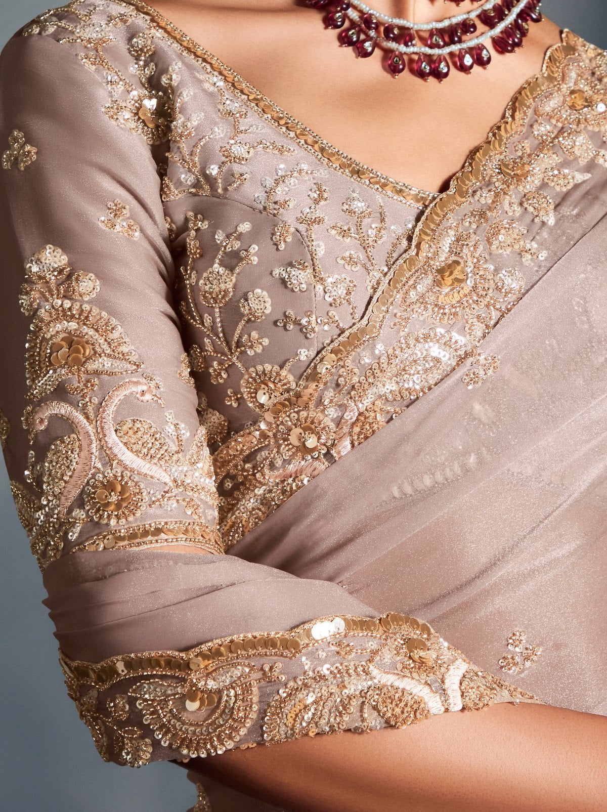 Lavender Pink Tissue Organza Wedding Saree With Blouse Piece