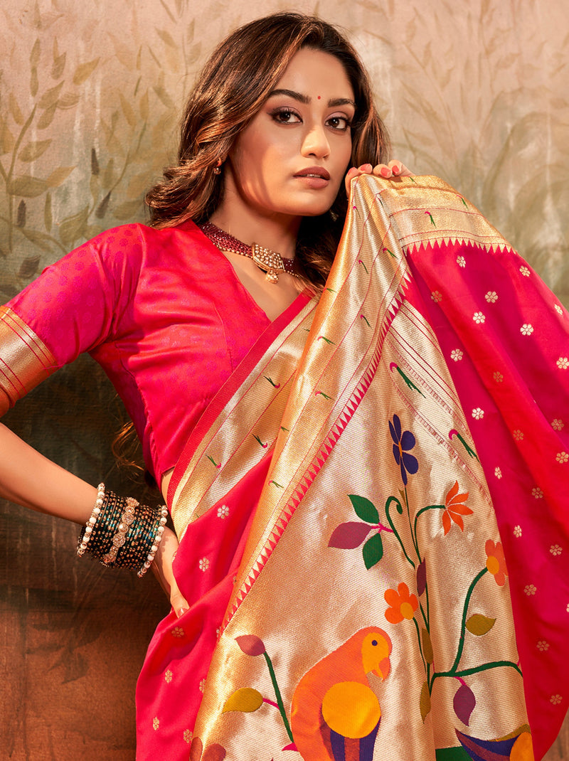 Ruby Pink Gorgeous Paithani Silk Wedding Saree