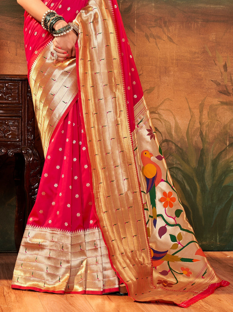 Ruby Pink Gorgeous Paithani Silk Wedding Saree