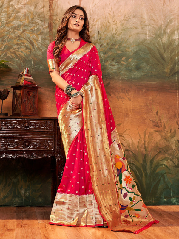 Ruby Pink Gorgeous Paithani Silk Wedding Saree