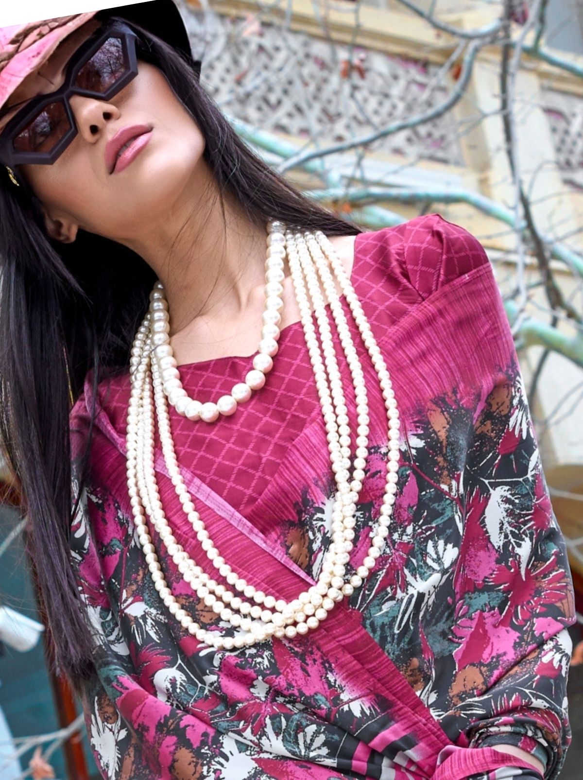 Bright Pink Premium Satin Designer Saree - TrendOye