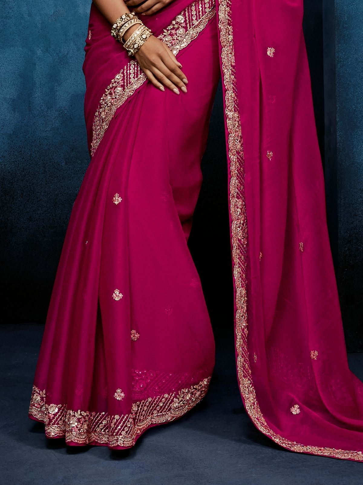 Ruby Pink Premium Sequin Embellished Designer Saree With Blouse - TrendOye