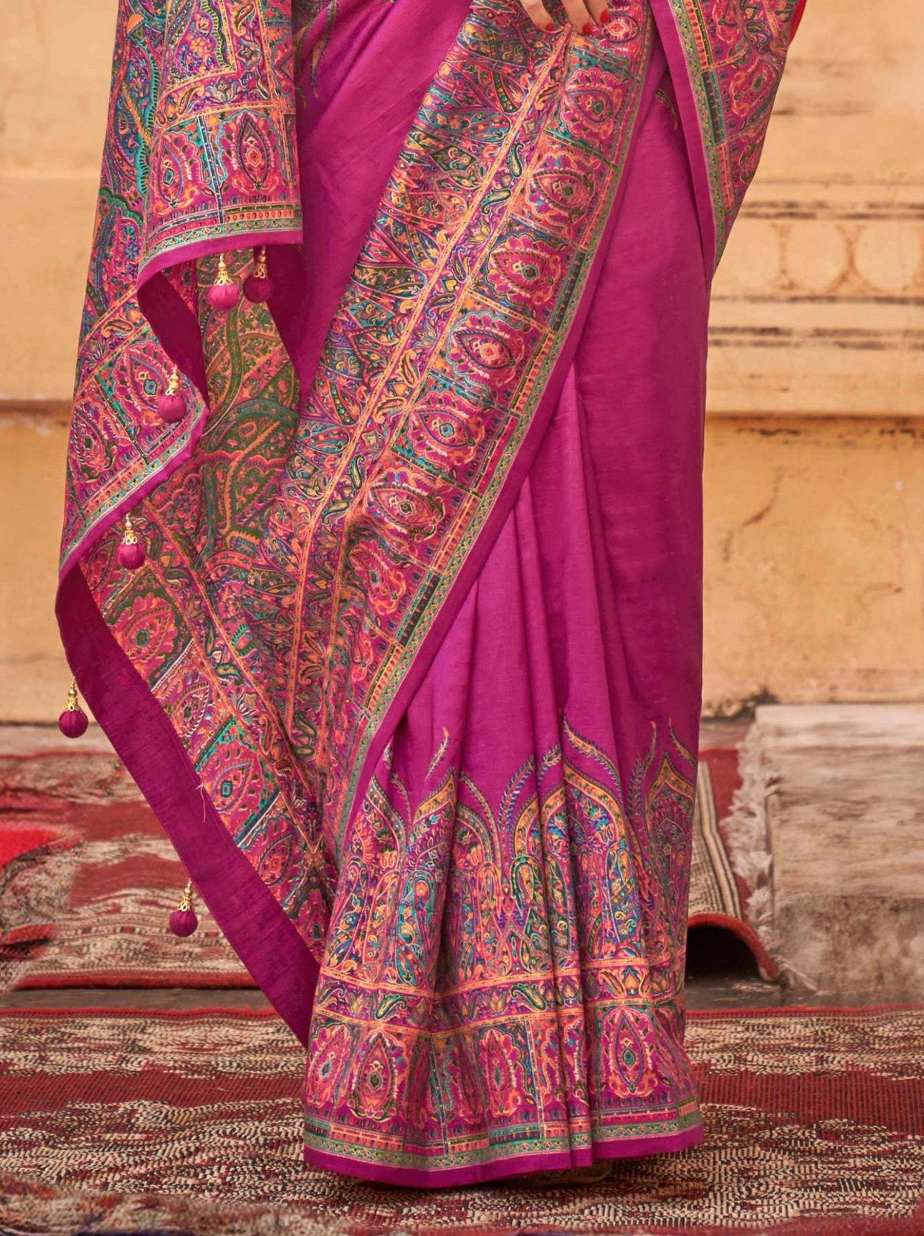 Cerise Pink Silk Celebration Saree - TrendOye
