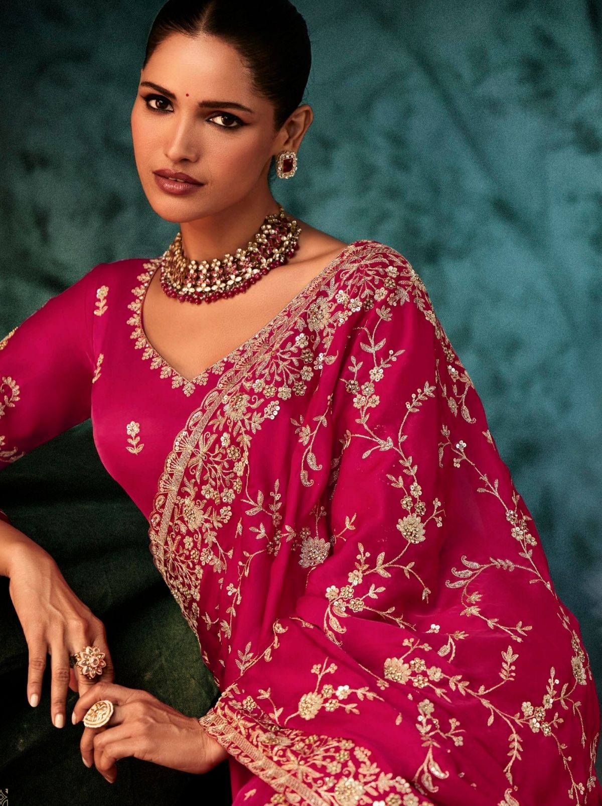 Ruby Pink Premium Soft Satin Silk Saree With Sequin Work