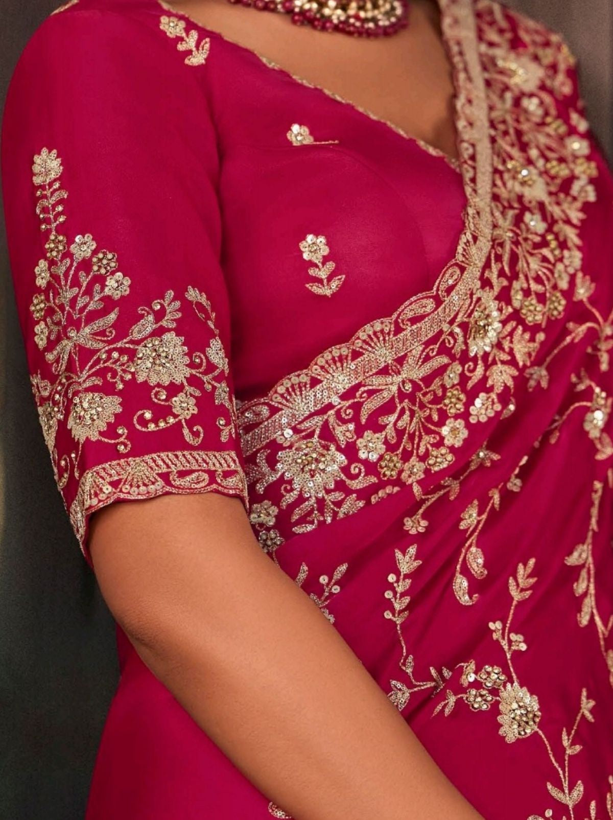 Ruby Pink Premium Soft Satin Silk Saree With Sequin Work