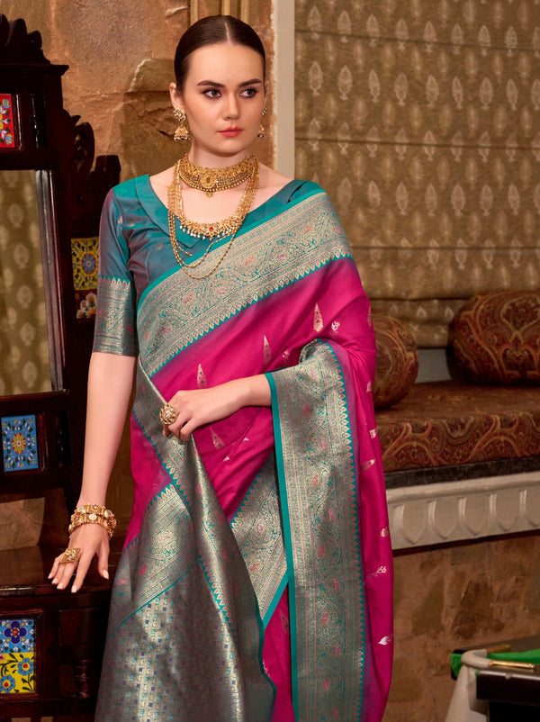 Ruby Pink Premium Festive Silk Saree With Unstitched Blouse