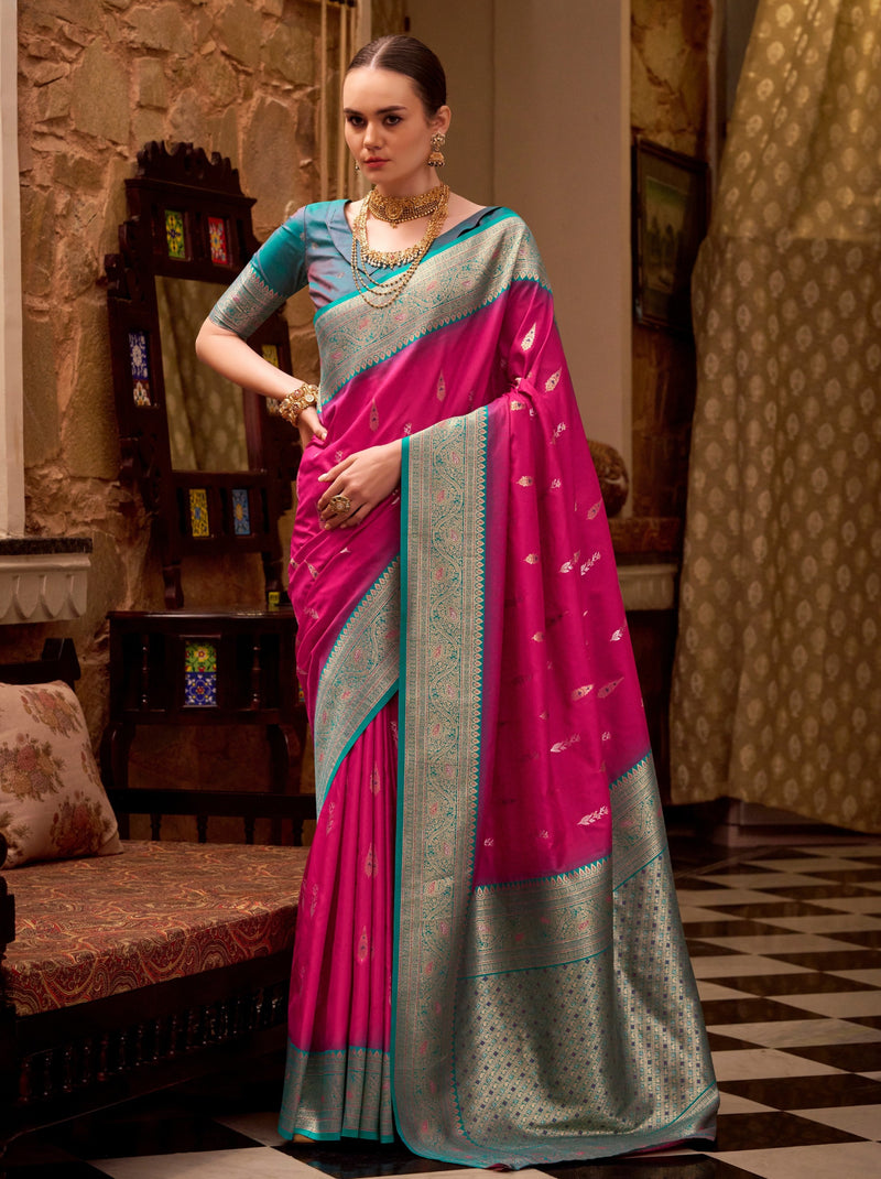Ruby Pink Premium Festive Silk Saree With Unstitched Blouse