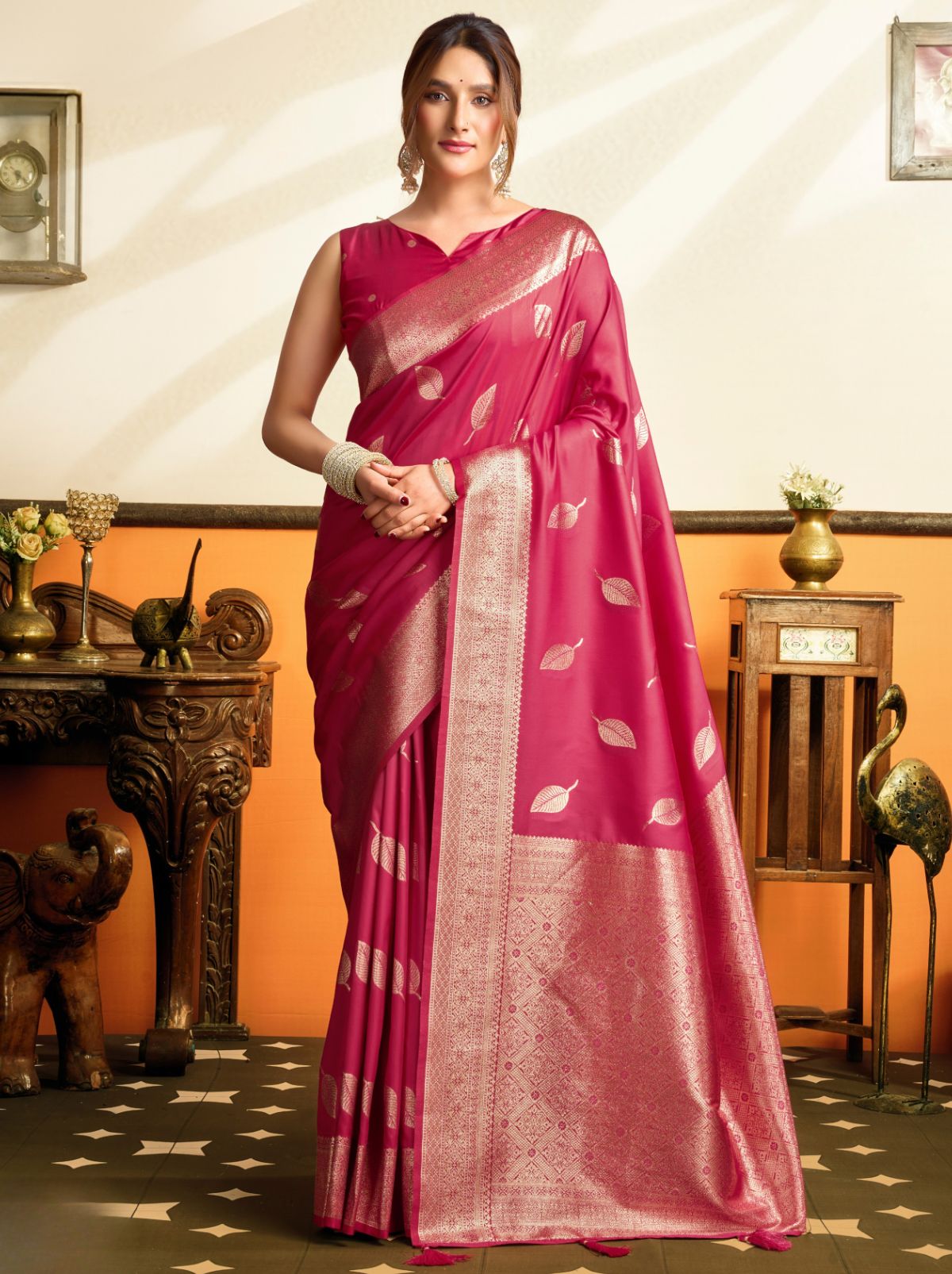 Ruby Pink Premium Soft Silk Saree With Tassels