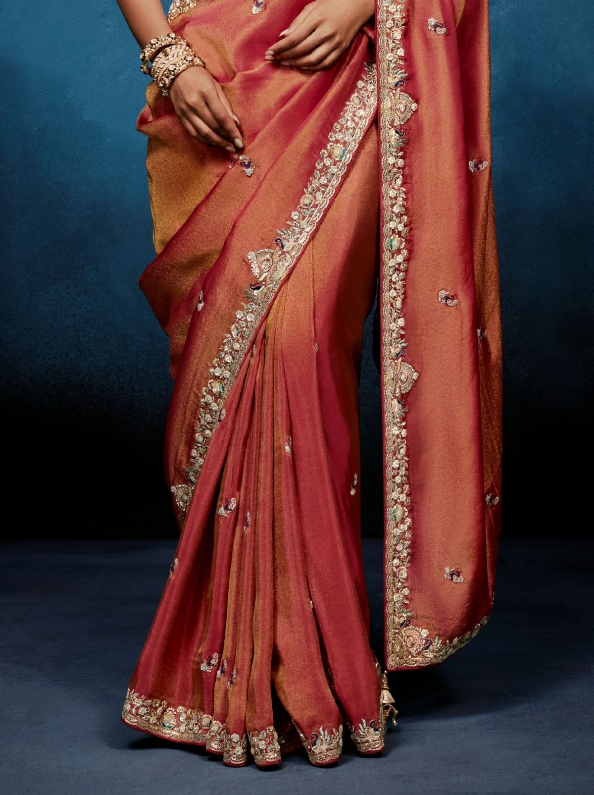 Punch Pink Premium Two Tone Designer Saree With Blouse - TrendOye