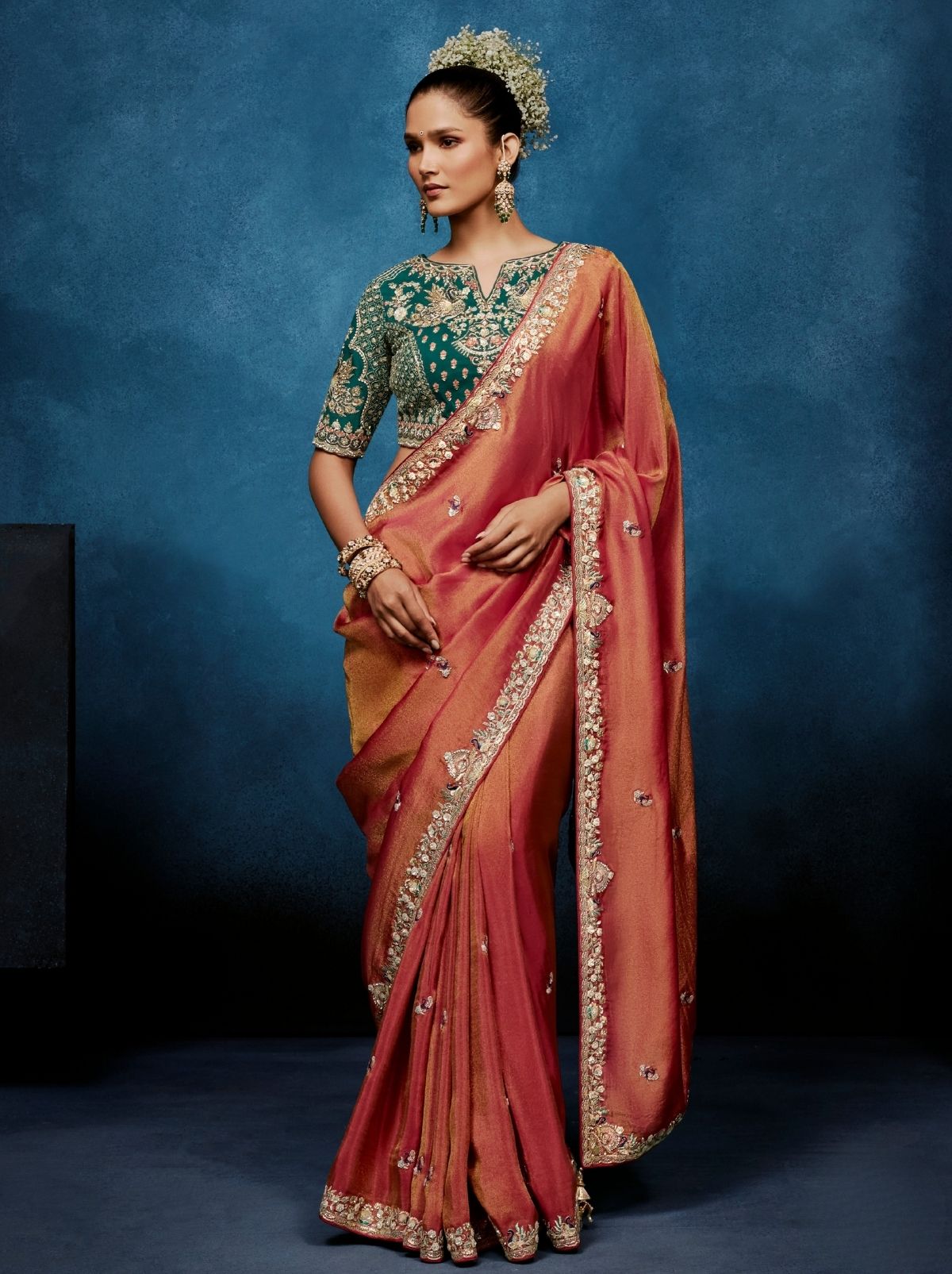 Punch Pink Premium Two Tone Designer Saree With Blouse - TrendOye