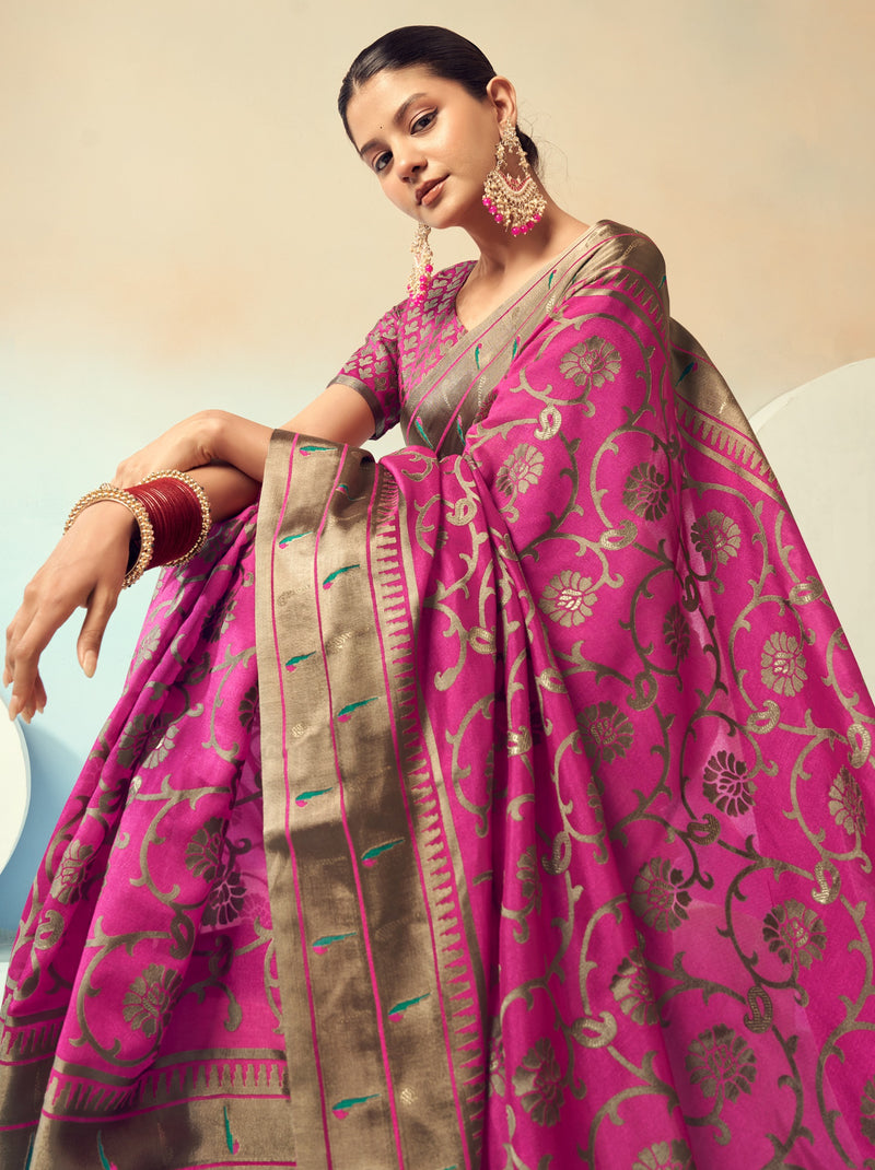Fandango Pink Premium Georgette Festive Designer Saree With Blouse Piece