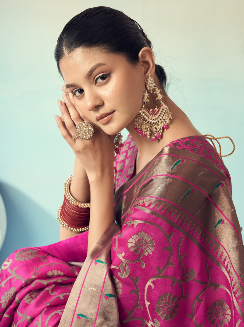 Fandango Pink Premium Georgette Festive Designer Saree With Blouse Piece