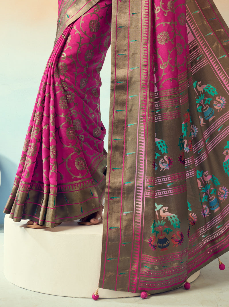 Fandango Pink Premium Georgette Festive Designer Saree With Blouse Piece