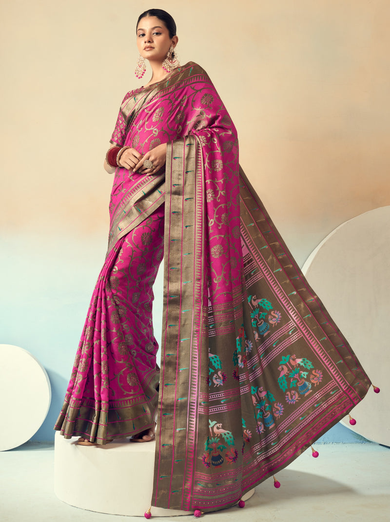 Fandango Pink Premium Georgette Festive Designer Saree With Blouse Piece