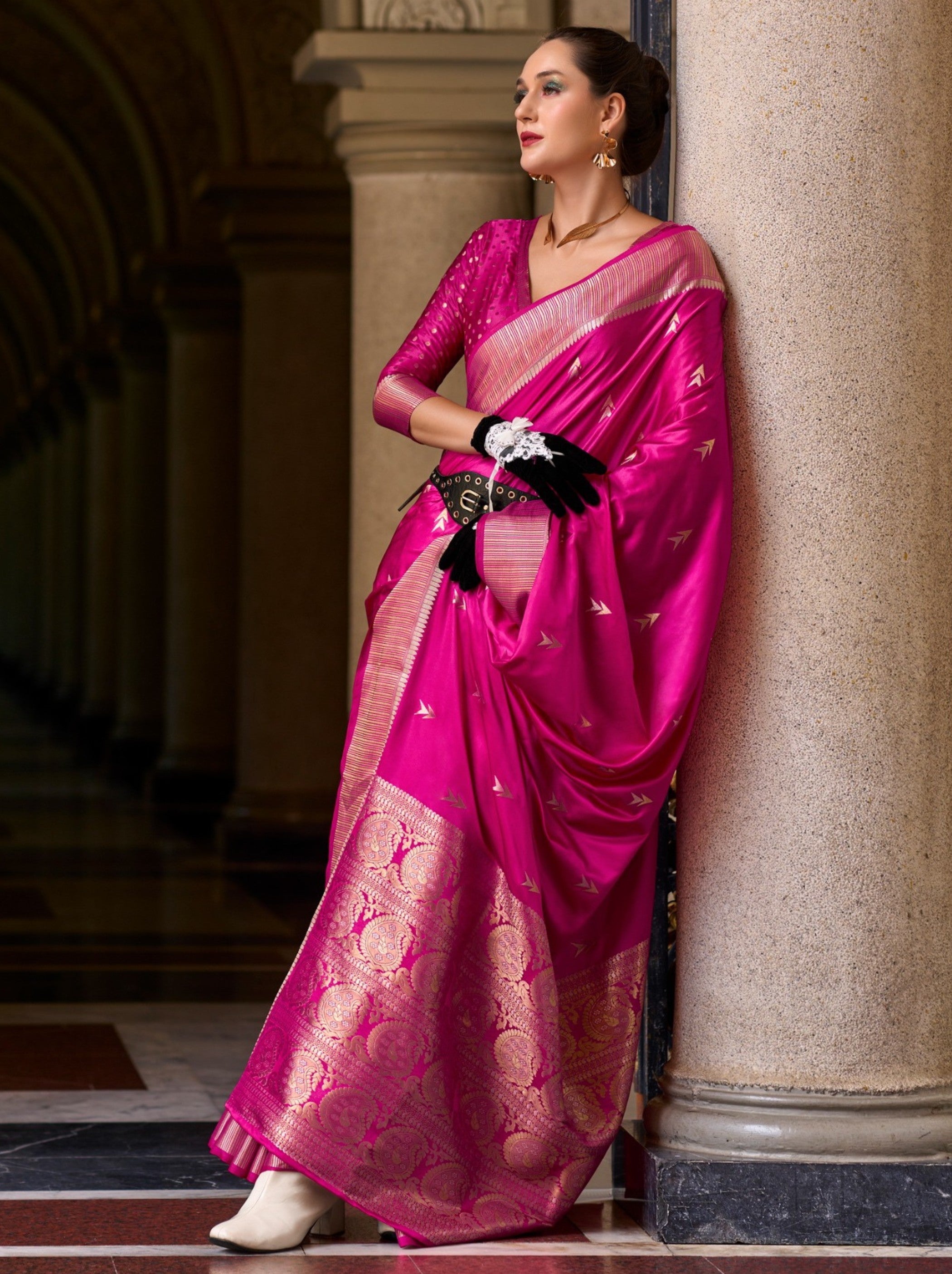 Fuchsia Pink Designer Wedding Saree - TrendOye